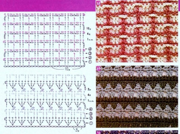 Многоцветные узоры крючком