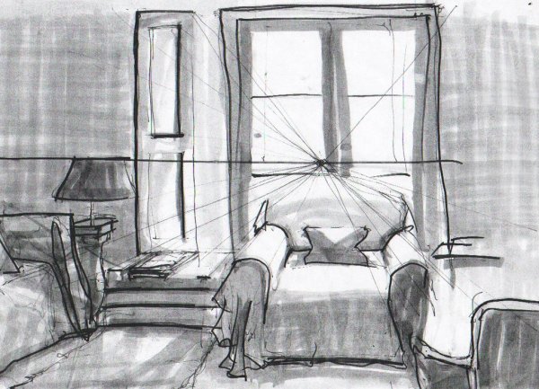 Человек в интерьере рисунок