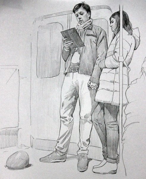 Зарисовка фигуры человека в интерьере