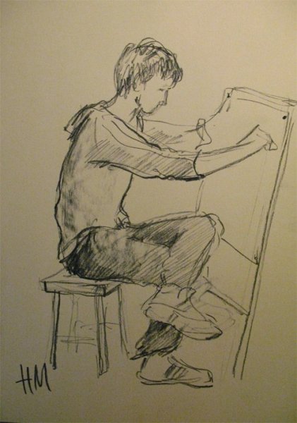 Зарисовка фигуры человека в интерьере