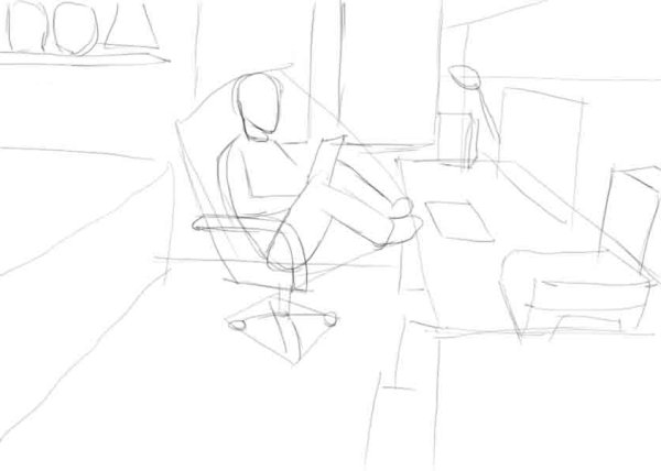 Композиция людей карандашом