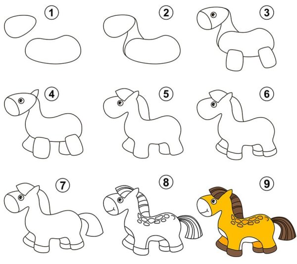 Лошадь карандашом для детей