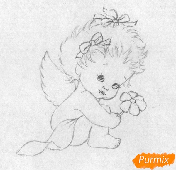 Поэтапное рисование ангелочка