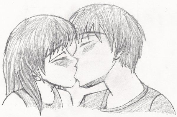 Рисование аниме поцелуй