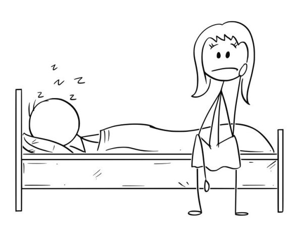 Человек сидит на кровати рисунок