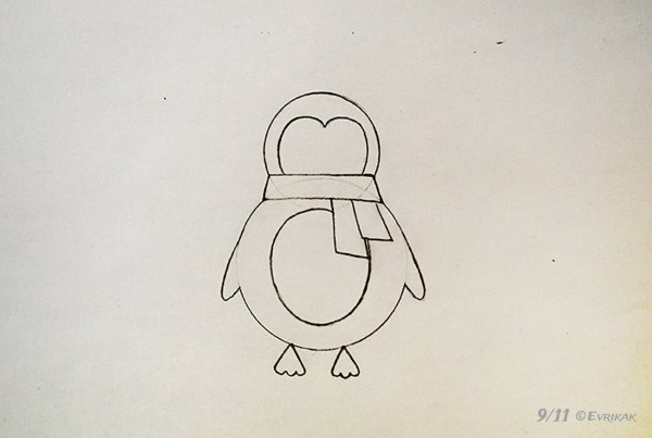 Поэтапное рисование пингвина