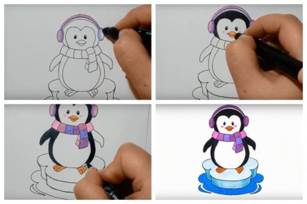 Пингвин рисунок фломастерами