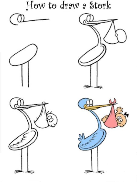 Поэтапное рисование Цапли для детей