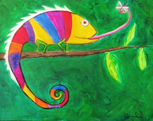 Хамелеон гуашью для детей