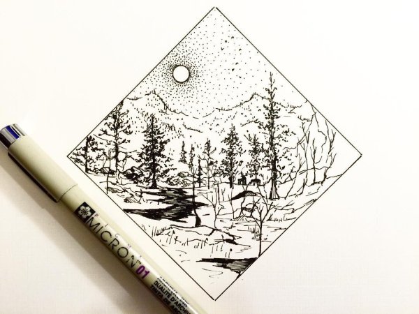 Скетчи черной ручкой легкие