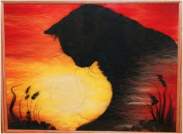 Картины из шерсти закат