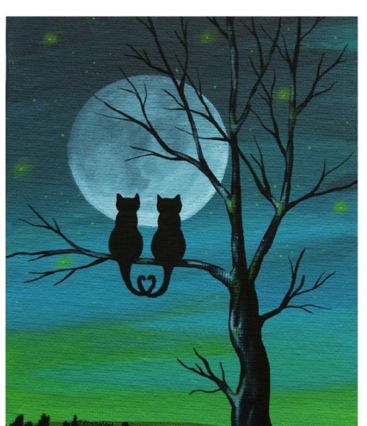 Пейзаж с силуэтом кошки