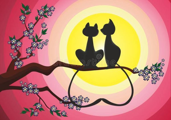 Силуэт кота сидящего на дереве