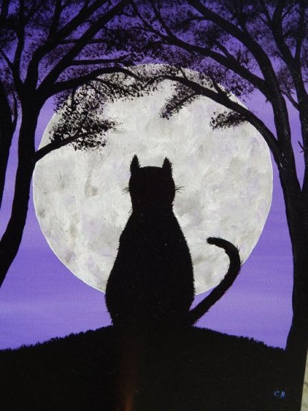 Силуэт кота на фоне Луны