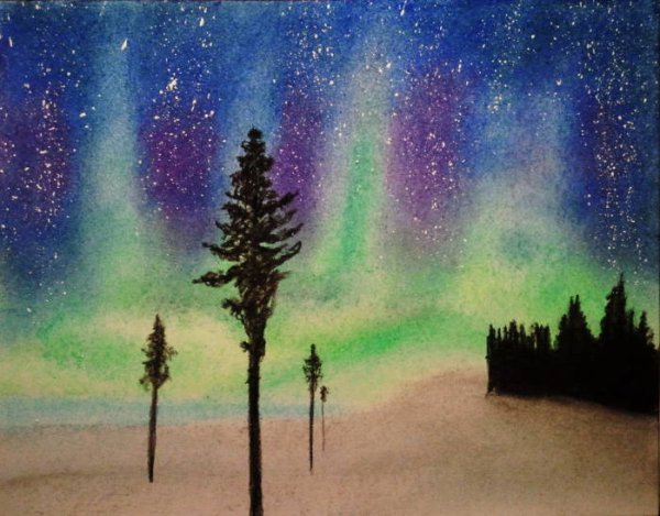 Правополушарное рисование Северное сияние для детей