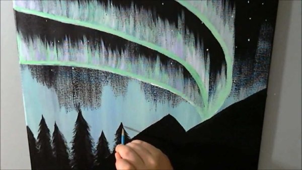 Линогравюра Северное сияние