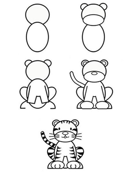 Тигр пошаговое рисование для детей