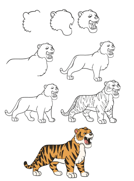 Тигренок рисунок легкий