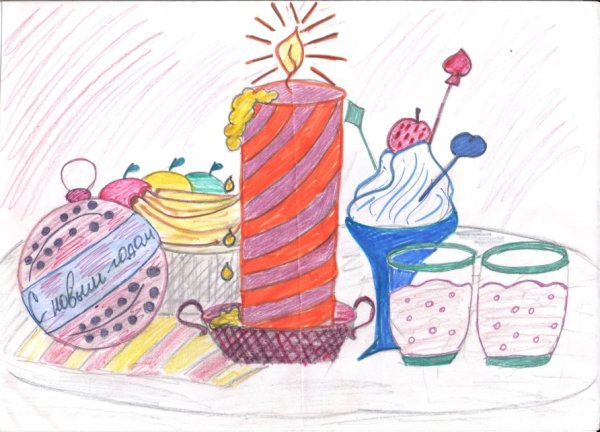 Праздничный натюрморт карандашом