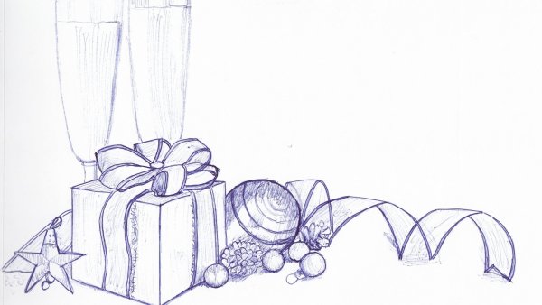 Новогодний натюрморт карандашом
