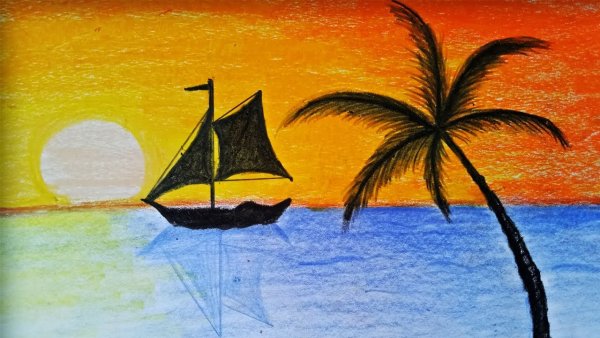 Поэтапное рисование пейзажа для детей