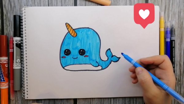 Рыба кит рисование для детей Единорог