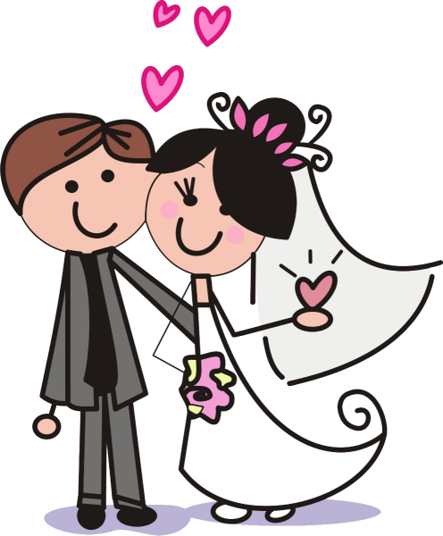 Нарисованные жених и невеста бегут