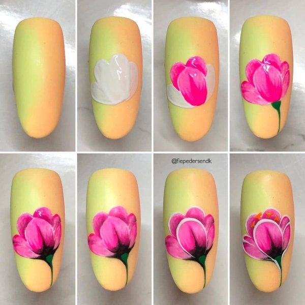 Цветы на ногтях для начинающих