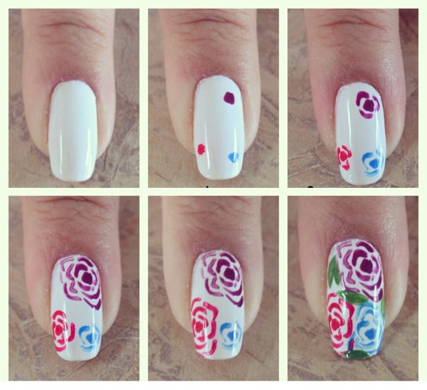 Легкие цветочки на ногтях