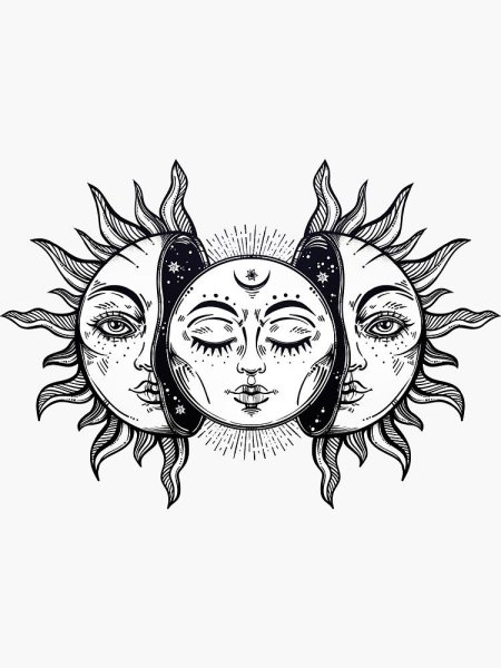 Тату солнце и Луна эскиз