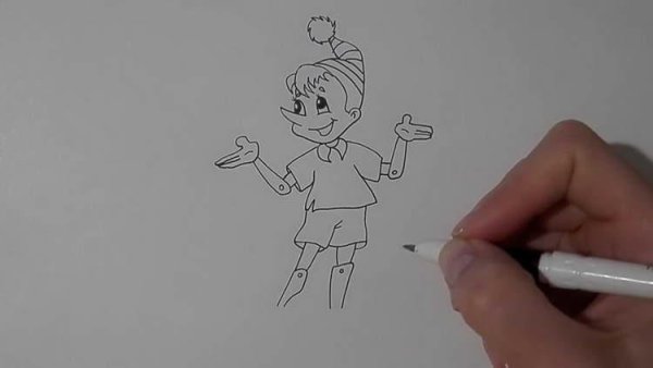 Буратино рисунок карандашом