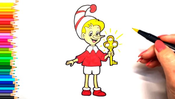 Буратино рисунок для срисовки