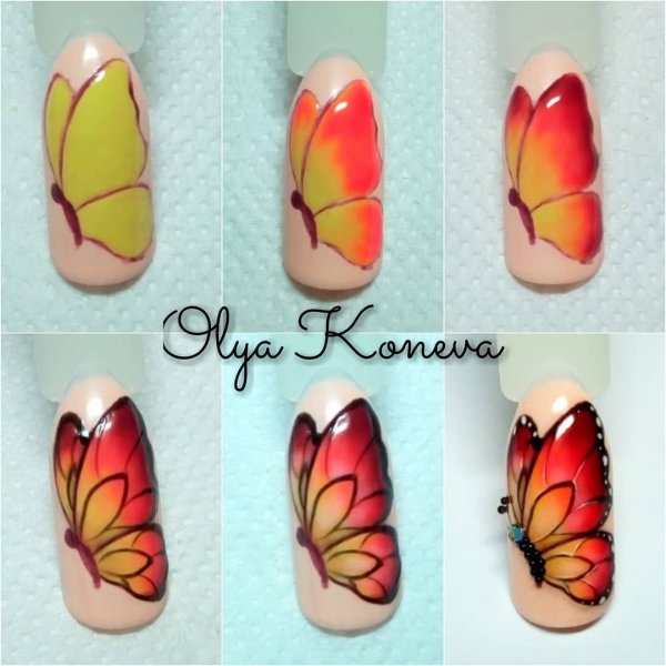 Рисование бабочки на ногтях
