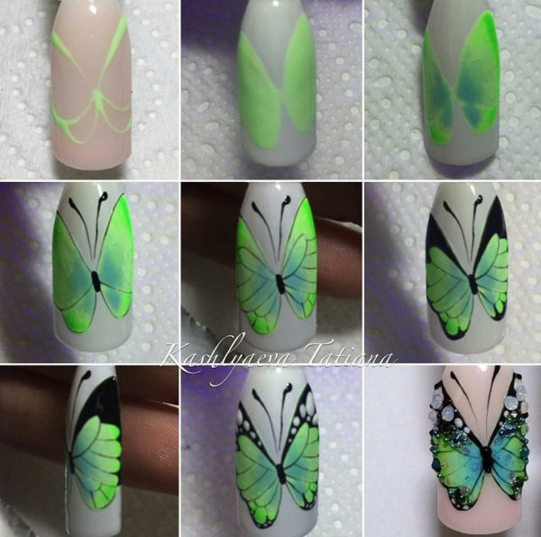 Рисуем бабочку на ногтях