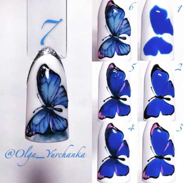 Рисование бабочки на ногтях