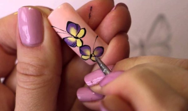 Рисунки на ногтях для начинающих бабочка