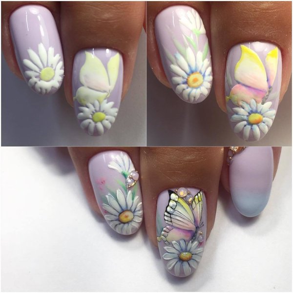 Рисование бабочки на ногтях