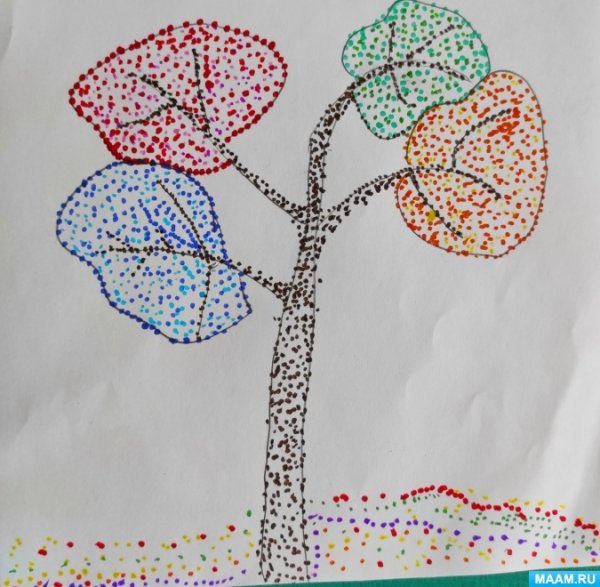 Пуантилизм дерево для детей