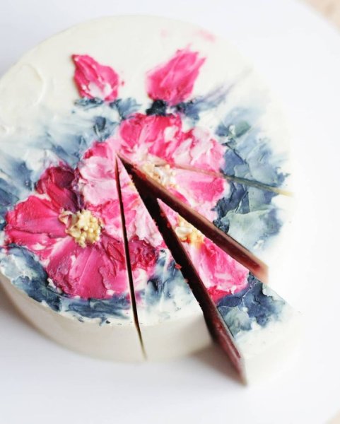 Акварельные цветы на торте