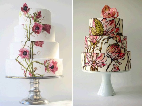 Свадебный торт с нарисованными цветами