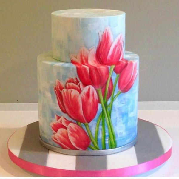 Роспись по торту цветы