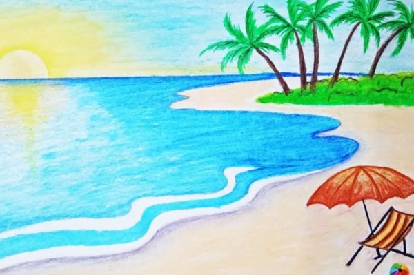 Летний пейзаж цветными карандашами