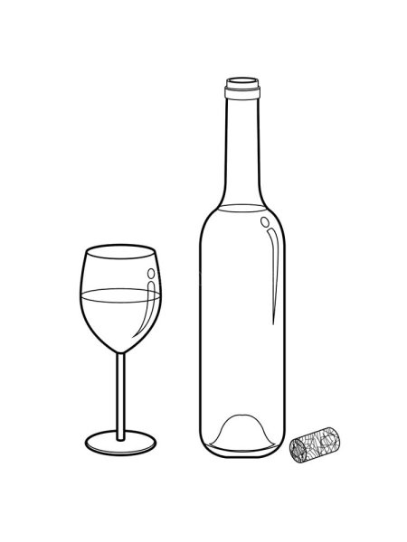 Бутылка и бокал контур