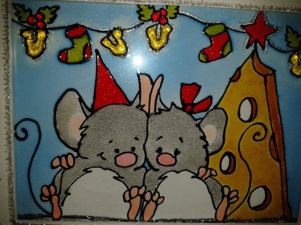 Новогодний витраж на стекле