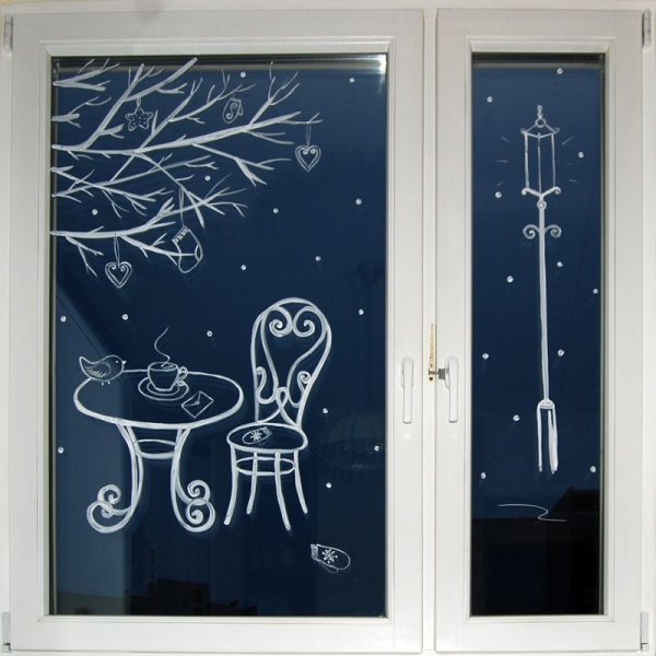 Новогодние рисунки на окнах гуашью