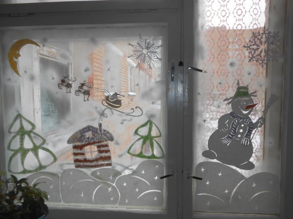 Рисунки на новый год на окна