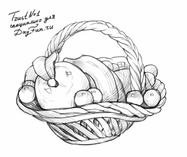 Корзинка с фруктами карандашом