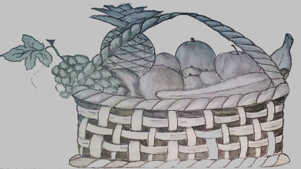 Корзинка с фруктами карандашом