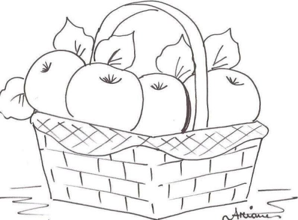 Раскраска корзина с фруктами и овощами