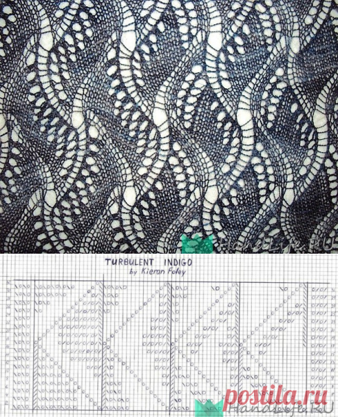 Палантин спицами turbulent Indigo